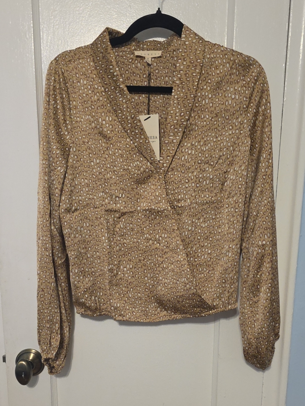Taupe Printed Wrap-Front Blouse